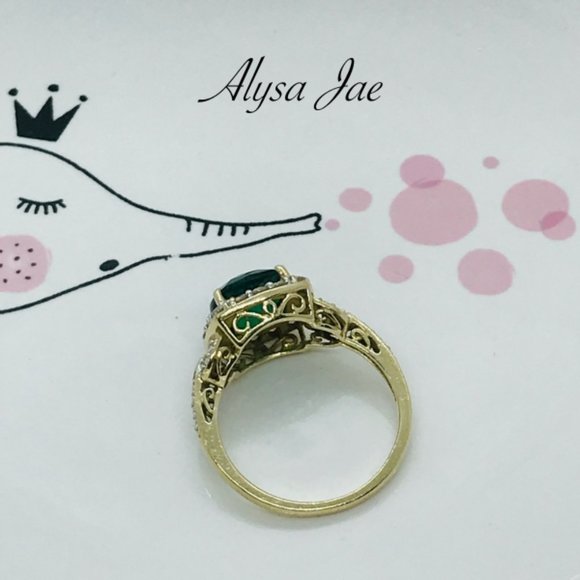 Emerald, White Topaz & Diamond Filigree Ring, 7 - Picture 10 of 13